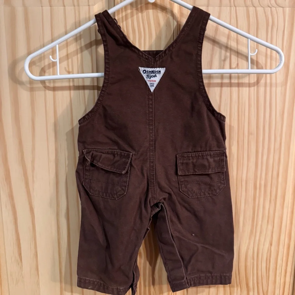 OshKosh Bgosh Baby Boys Brown Canvas All Star Kicker‎ Bear Overalls 3 Months